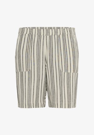 Shorts légers à rayures crème et marine, dotés d'une taille élastique et de deux poches latérales pour plus de fonctionnalité.