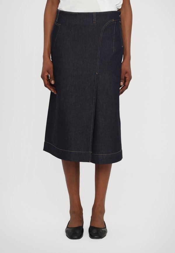 WRAP DETAIL SKIRT - Denim skirt - dark indigo raw