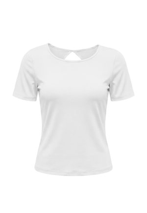 Hvid tætsiddende t-shirt med korte ærmer, rund halsudskæring og et lille nøglehulsudskæring bagpå.