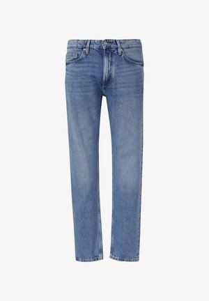 Lichtblauwe denim jeans met een rechte pijp, voorzien van een knoopsluiting aan de voorkant, vijf zakken en minimalistische stiksel details.