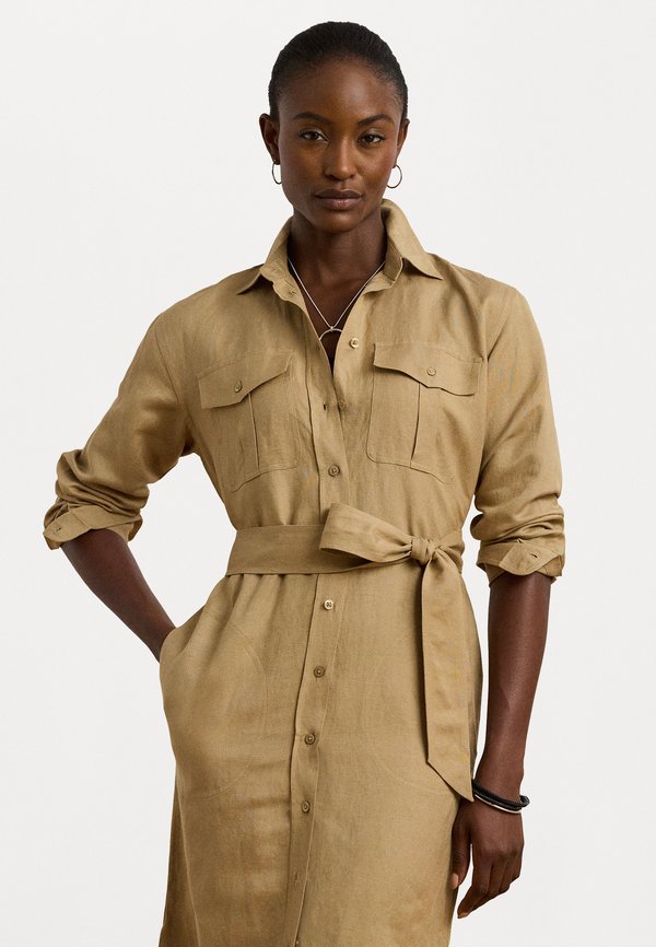 Linen Blend Shirtdress - Blusenkleid - camel