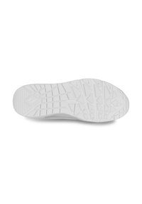 Weiße Sneaker-Außensohle mit strukturiertem Gummi für besseren Halt. Sie verfügt über ein geometrisches Muster aus erhabenen Dreiecken und Rillen, das die Traktion verbessert.