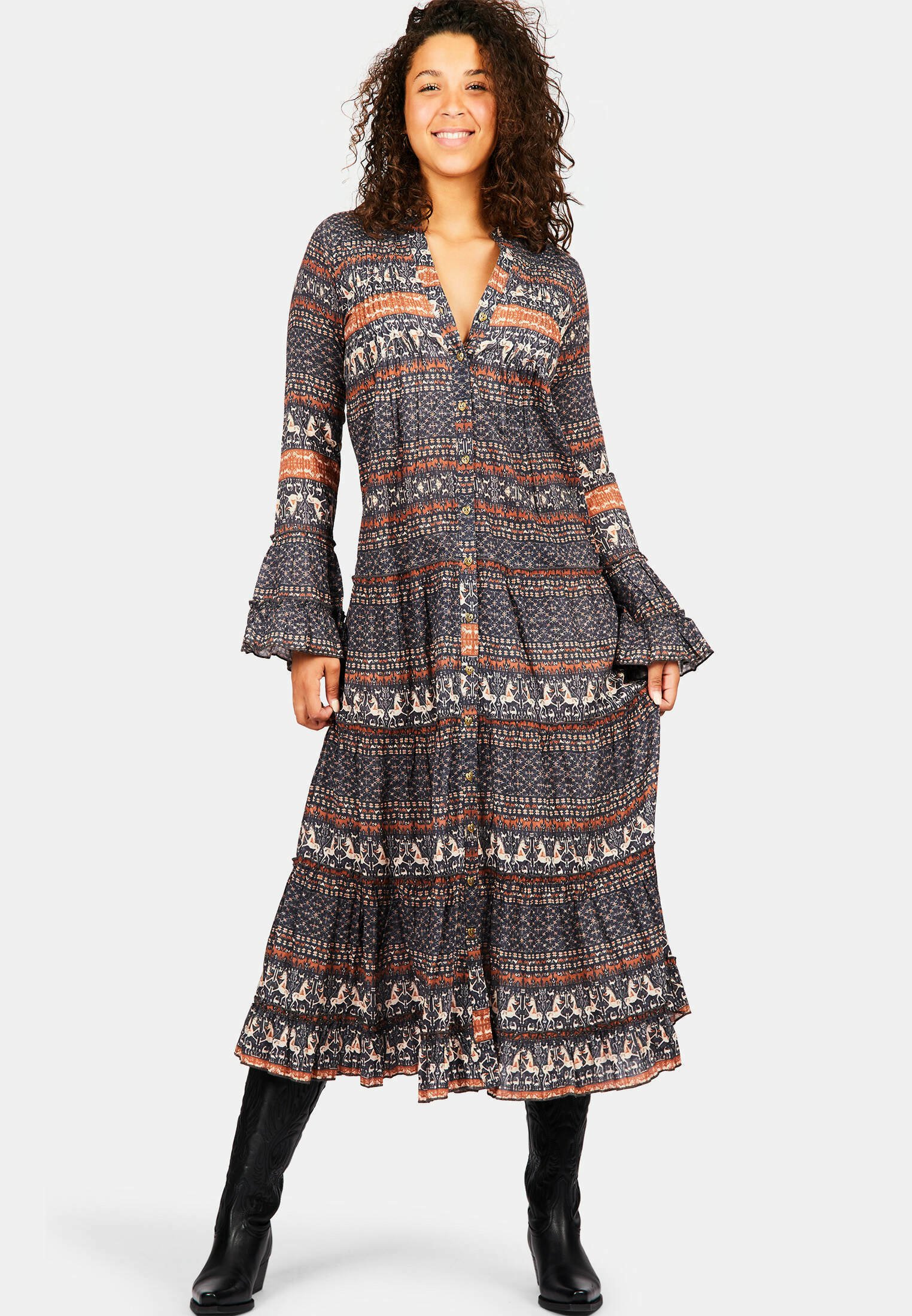 Isla Ibiza Bonita Blusenkleid Donkeys In The Night Braun Zalando De 