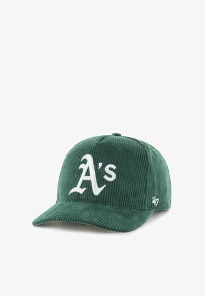 Cappellino da baseball verde in velluto a coste con logo bianco "A's" sul davanti e piccolo "'47" ricamato di lato.