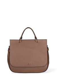 Borsa a tracolla in pelle marrone con superficie testurizzata, forma rettangolare, manico superiore e dettagli in metallo dorato. Nessun marchio visibile.