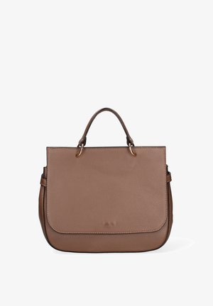 Borsa a tracolla in pelle marrone con superficie testurizzata, forma rettangolare, manico superiore e dettagli in metallo dorato. Nessun marchio visibile.