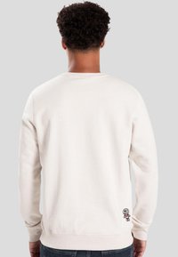 Felpa color crema con maniche lunghe, polsini e orlo a coste; presenta una piccola grafica sulla parte bassa della schiena. Materiale in misto cotone.