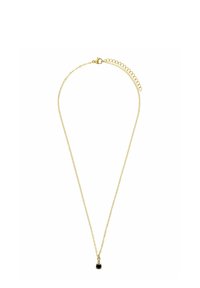 Collier en or avec un petit pendentif en pierre noire, au design épuré et à la texture délicate. Longueur ajustable.