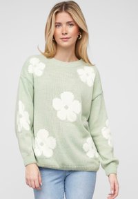 Cloud 5ive CREWNECK WITH FLOWERS - Svetrík - mint white