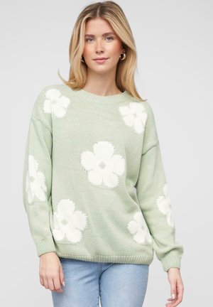 CREWNECK WITH FLOWERS - Striktrøje - mint white