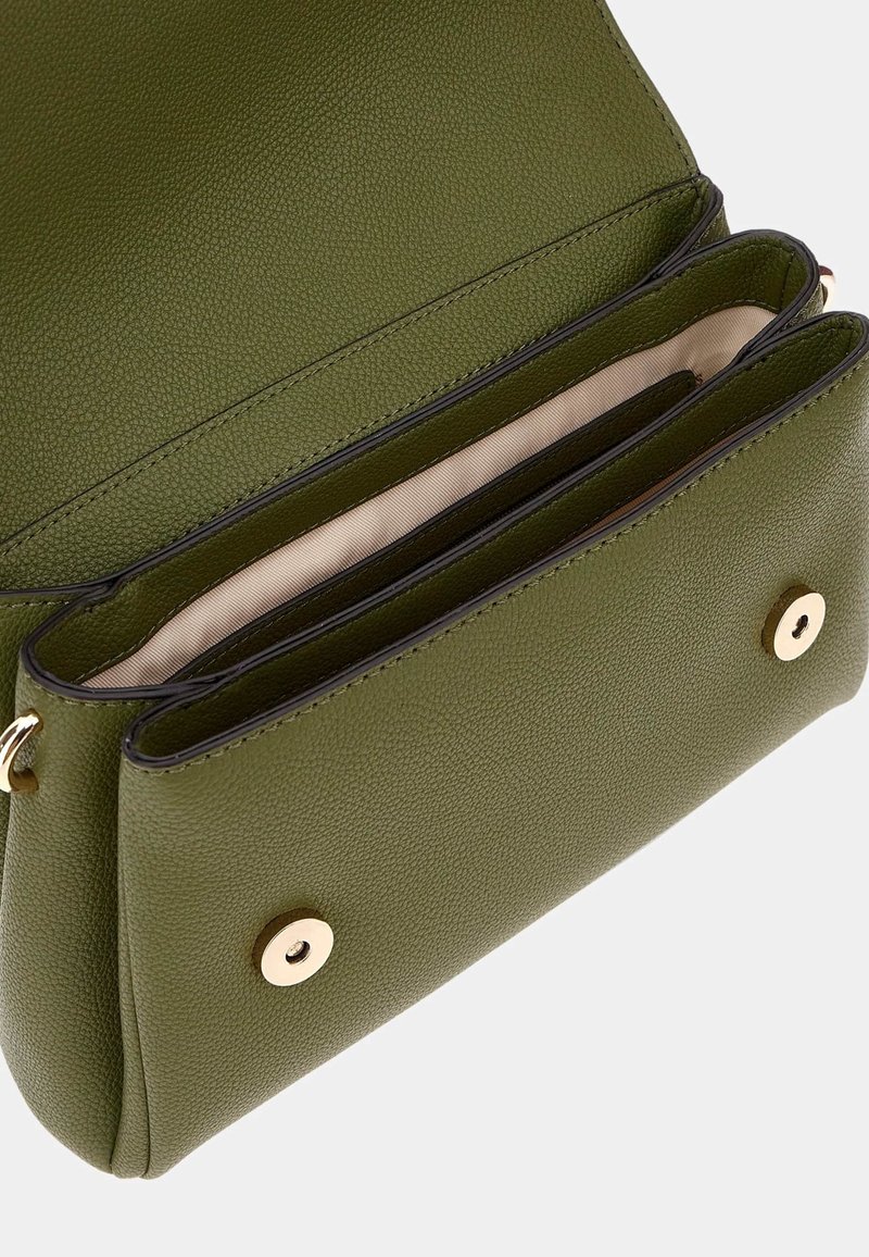 Bolso Bandolera De Piel Italiana SH Leder Kim G182 - Verde Oliva, 26x25cm, Con Múltiples Bolsillos