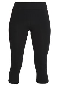 Leggings capri neri realizzati in tessuto elasticizzato, con un ampio elastico in vita e sottili dettagli laterali per un tocco in più.