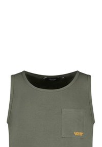 Olijfgroen tanktop van katoen, met een ronde halslijn, mouwloos ontwerp en een borstzak met gele logodetail.