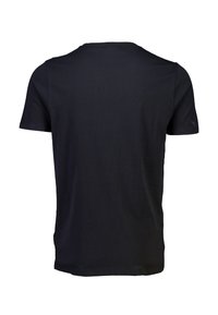 Sort kortærmet t-shirt med rund hals, lavet af blødt, letvægtsstof. Bagsiden er ensfarvet med minimale syninger.