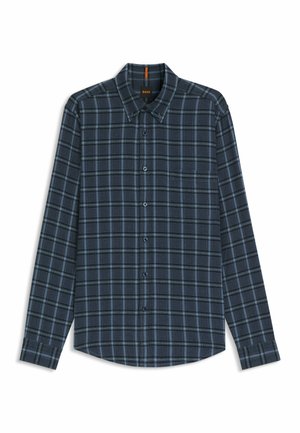 Marineblauw en lichtblauw geruit overhemd met lange mouwen, een button-down kraag, borstzak en een sluiting met knopen aan de voorkant. Zachte stofstructuur.