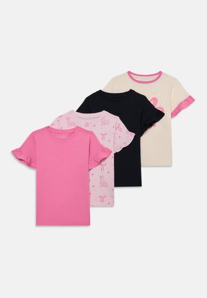 4 PACK T-SHIRT WITH RUFFLE SLEEVE - T-shirts med print - white/black/pink