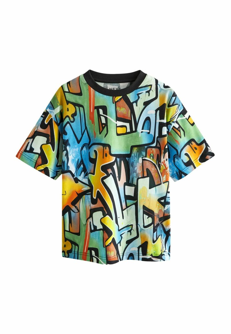 Next ALL OVER SHORT SLEEVE STANDARD - Triko s potiskem - blue green graffiti