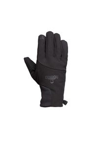 Zwarte geïsoleerde handschoenen van zacht materiaal, met een gestructureerde grip, gebogen vorm en een logo op de palm voor gemakkelijke identificatie.