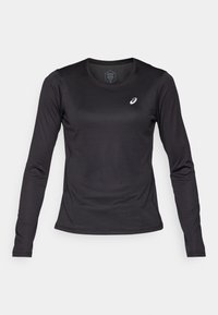 Długie rękawy, sportowa koszulka, wykonana z lekkiej czarnej tkaniny. Posiada okrągły dekolt i małe białe logo na górnej lewej stronie.