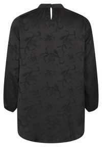 Blusa a maniche lunghe nera con motivo floreale tonale. Dettaglio a chiave sulla schiena e tessuto morbido e leggero. Orlo arcuato.