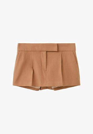 Højtaljede, tilpassede shorts i tanbrun farve med forreste læg og sidelommer, med bredt linning og skjult lukning.