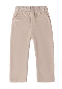 Pantaloni in velluto a coste beige, con comoda cintura elastica e due tasche posteriori, caratterizzati da un design a gamba dritta.