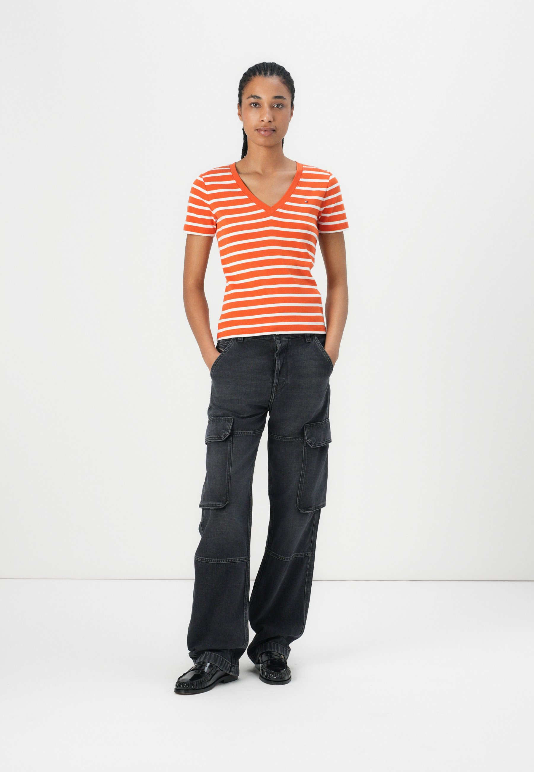 売れ筋商品|||トミー ヒルフィガー Tシャツ レディース トップス SLIM CODY  - Print T-shirt - classic breton orange/ecru Tommy Hilfiger SLIM CODY V NECK - T-shirts - classic breton