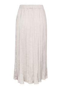 Gonna midi plissettata in beige chiaro. Realizzata in tessuto liscio con vita elasticizzata. Presenta righe verticali e una silhouette fluida.