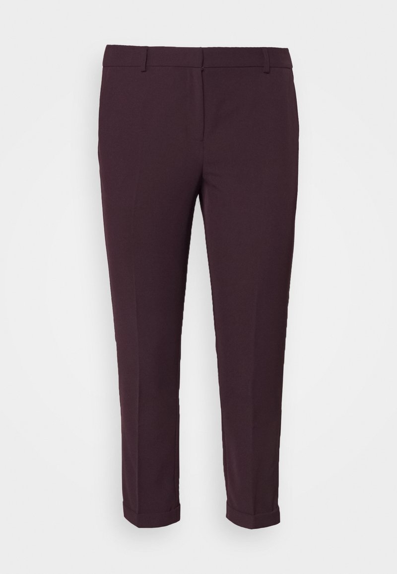 Bordeaux broeken van soepel materiaal, slim fit, met een middelhoge taille en opgerolde manchetten bij de enkels. Minimalistisch ontwerp.