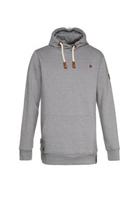 Grijze hoodie van zachte stof, met een voorzak, verstelbare trekkoord met leren accenten en ribgebreide manchetten en zoom.