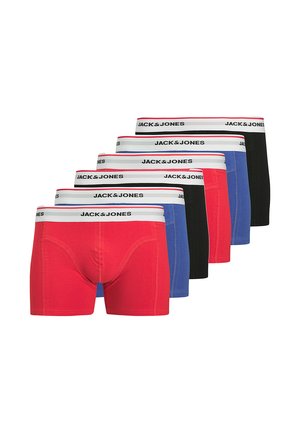 Set aus sechs Boxershorts in Rot, Blau und Schwarz, mit elastischen Taillengummis und weißem sowie schwarzem Branding. Weiches Baumwollmaterial, figurbetontes Design.