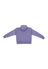 Lila Hoodie mit einer Kängurutasche, gerippten Bündchen und Saum sowie einer Kapuze mit Kordelzug. Glattes Material, lockere Passform, keine sichtbaren Grafiken.