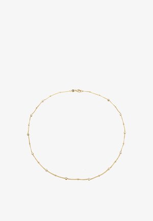 Halskette in goldfarbener Ausführung mit feinen Gliedern und kleinen runden Akzenten. Das Design umfasst gleichmäßig verteilte Edelsteine für zusätzlichen Funkel.