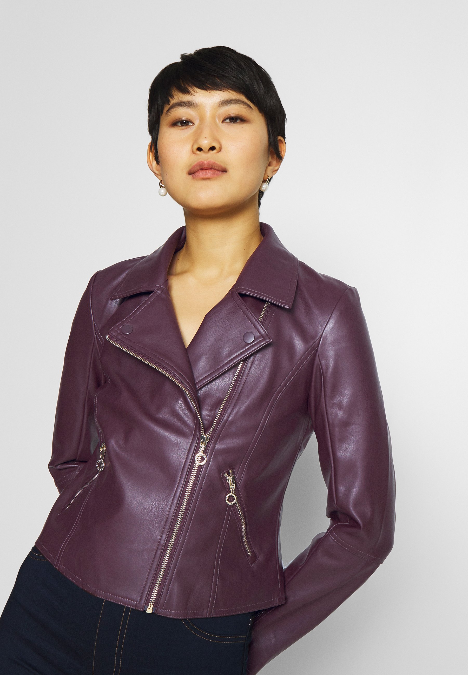 plum biker jacket