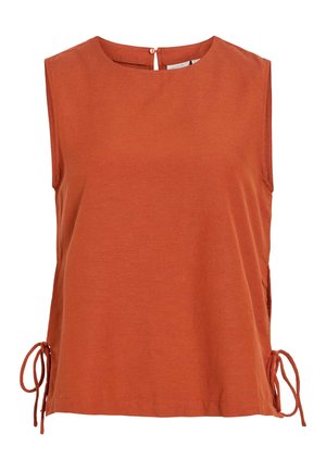 VILA, VIPRISILLA O-NECK S/L TIE TOP/VOL/R - Bluse - burnt brick