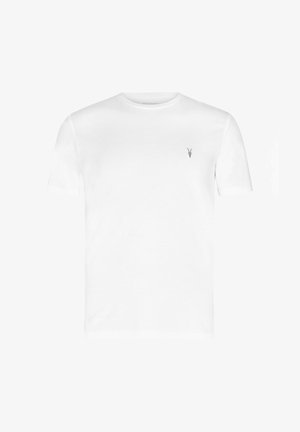 Wit T-shirt met korte mouwen en ronde hals, met een klein zwart geborduurd geitenkoplogo op de linkerborst.