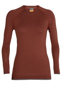 Pitkähihaisen rustinvärisen paidan raglan-hihoissa on kontrastiväriset harmaat reunat hihansuissa ja helmassa, ja se on valmistettu pehmeästä, tekstuuripinnasta.