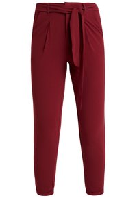 Bordeaux broek met een geknoopte tailleband, voorzien van plooien aan de voorkant, een taps toelopend model en een zachte, rekbare stof.