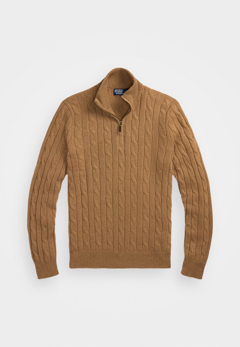 Polo Ralph Lauren CABLE-KNIT CASHMERE QUARTER-ZIP JUMPER - Džemperis - brown sugar melange