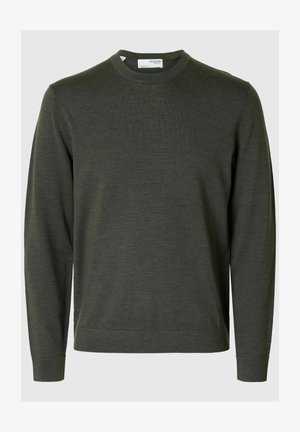 Selected, SLMTRAY LS KNIT MERINO CREW NECK NOOS - Svetrík - forest night