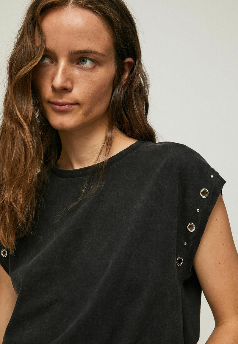 Pepe Jeans CANDY - Camiseta estampada - washed black/negro jaspeado