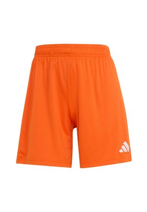 Feloranje sportshorts met elastische tailleband en een klein wit logo op het onderste rechterbeen tegen een witte achtergrond.