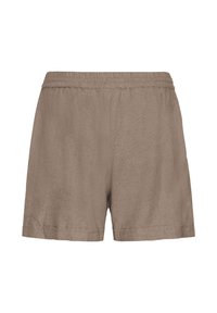 Beżowe bawełniane szorty z elastycznym pasem i prostym dołem, zaprojektowane do noszenia na co dzień.
