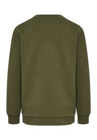 Olivgrön sweatshirt med rund halsringning, långa ärmar och ribbad mudd. Tillverkad av mjukt, strukturerat tyg med en enkel, odekorerad design.