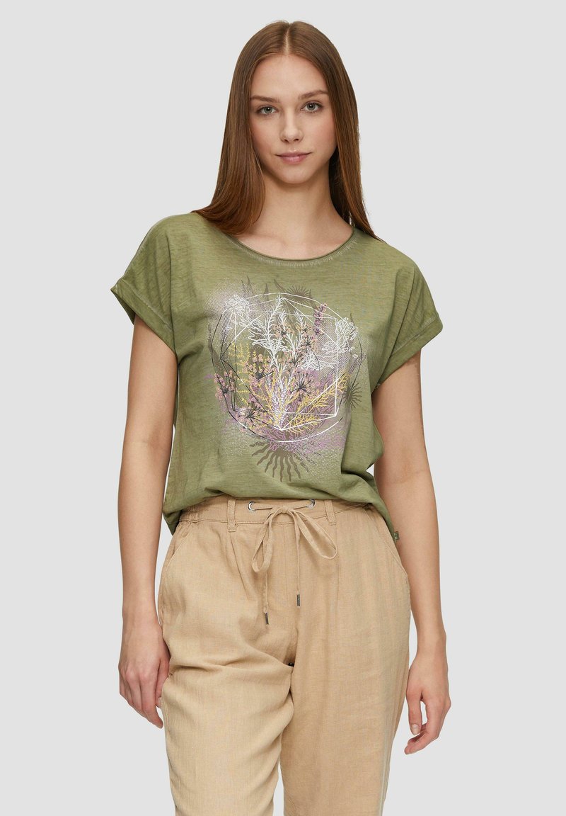 QS MIT FRONT - T-shirt imprimé - helles olivgrün
