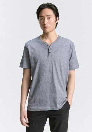 TOM TAILOR HENLEY - T-shirt basique - navy white fine stripe