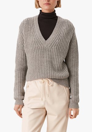 MIT V AUSSCHNITT - Sweter - taupe melange