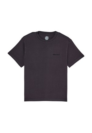 Prosty czarny t-shirt z krótkim rękawem, z małym logo "element" na lewej piersi i okrągłym dekoltem.