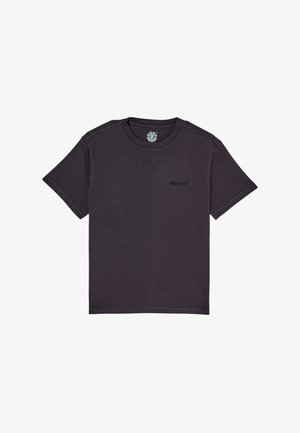 Prosty czarny t-shirt z krótkim rękawem, z małym logo "element" na lewej piersi i okrągłym dekoltem.