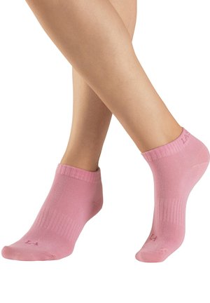 Rosa Knöchelsocken mit einem gerippten Design, glatter Textur und einem umgeschlagenen Bund. Verfügt über ein kleines Logo in der Nähe der Zehe.